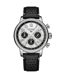 Chopard Mille Miglia Classic Chronograph 40.5mm, Lucent Steel, Silver Dial, Black Calfskin Leather Perforated (matt)