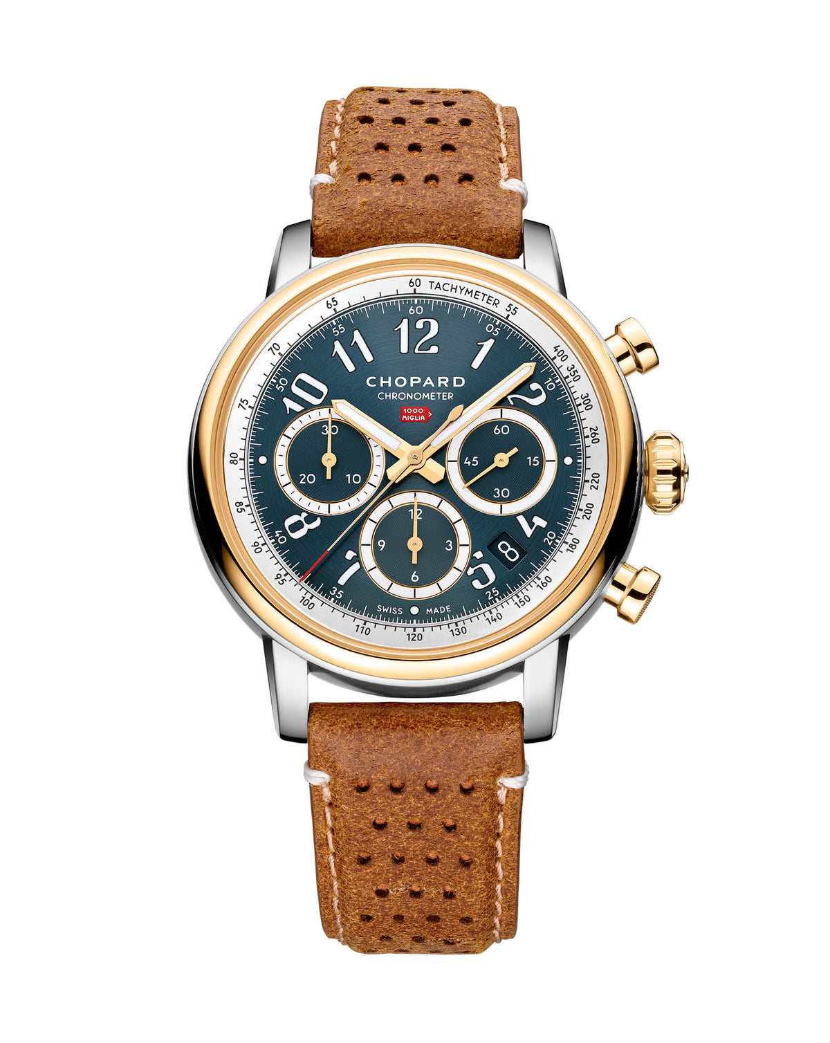 Chopard Mille Miglia Classic Chronograph 40.5mm, Lucent Steel, Blue dial, Brown Calfskin Leather Perforated (Vintage)