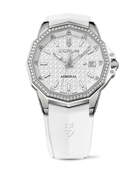 Corum Admiral Automatic 38mm, Titanium with Diamond Bezel, White Dial, White Rubber Strap