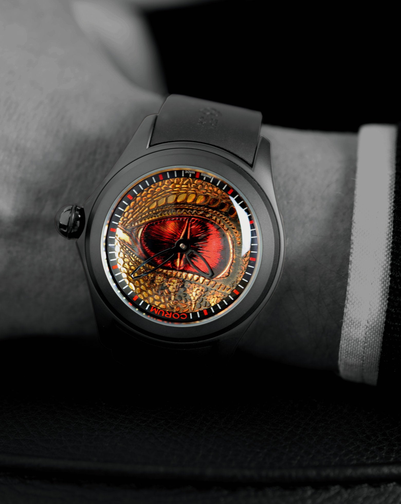 Corum Bubble 47 Dragon Eye, Stainless Steel with Black PVD Case, Black Rubber Strap