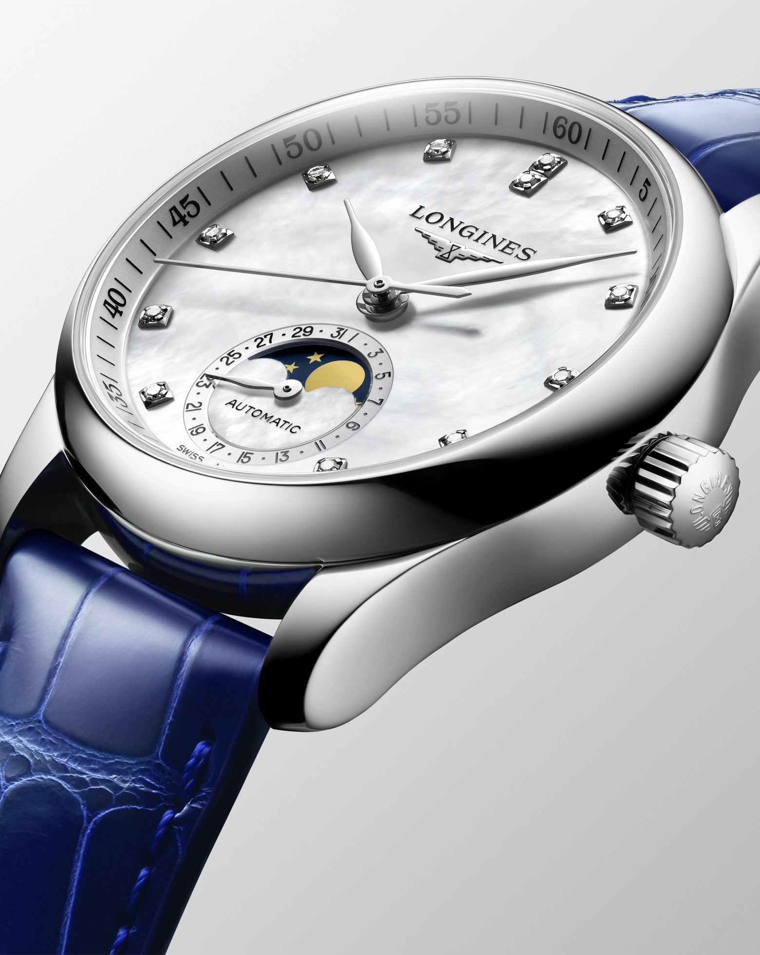 Longines Master Collection Automatic Moon-phase 34mm, Blue Leather Strap