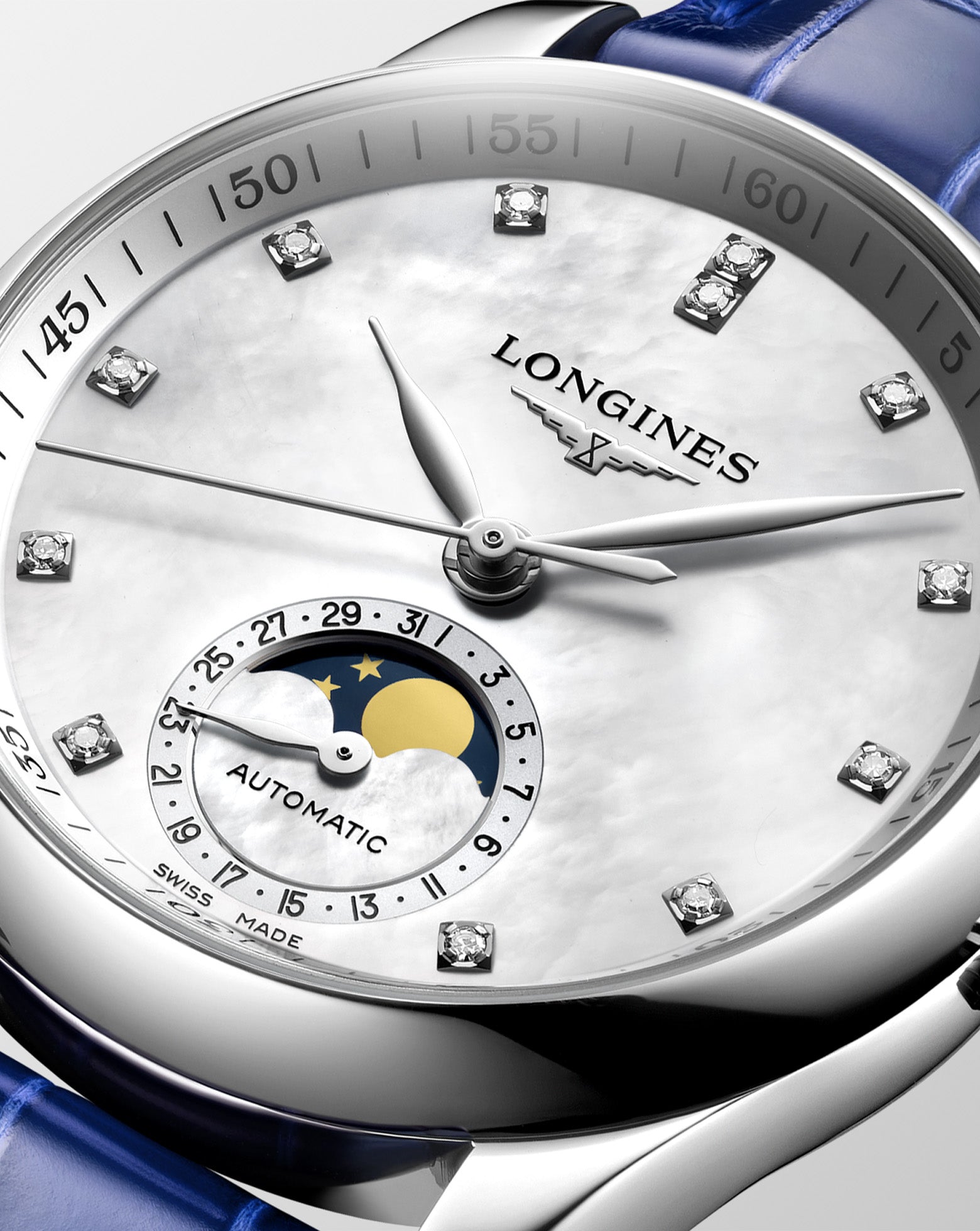 Longines Master Collection Automatic Moon-phase 34mm, Blue Leather Strap
