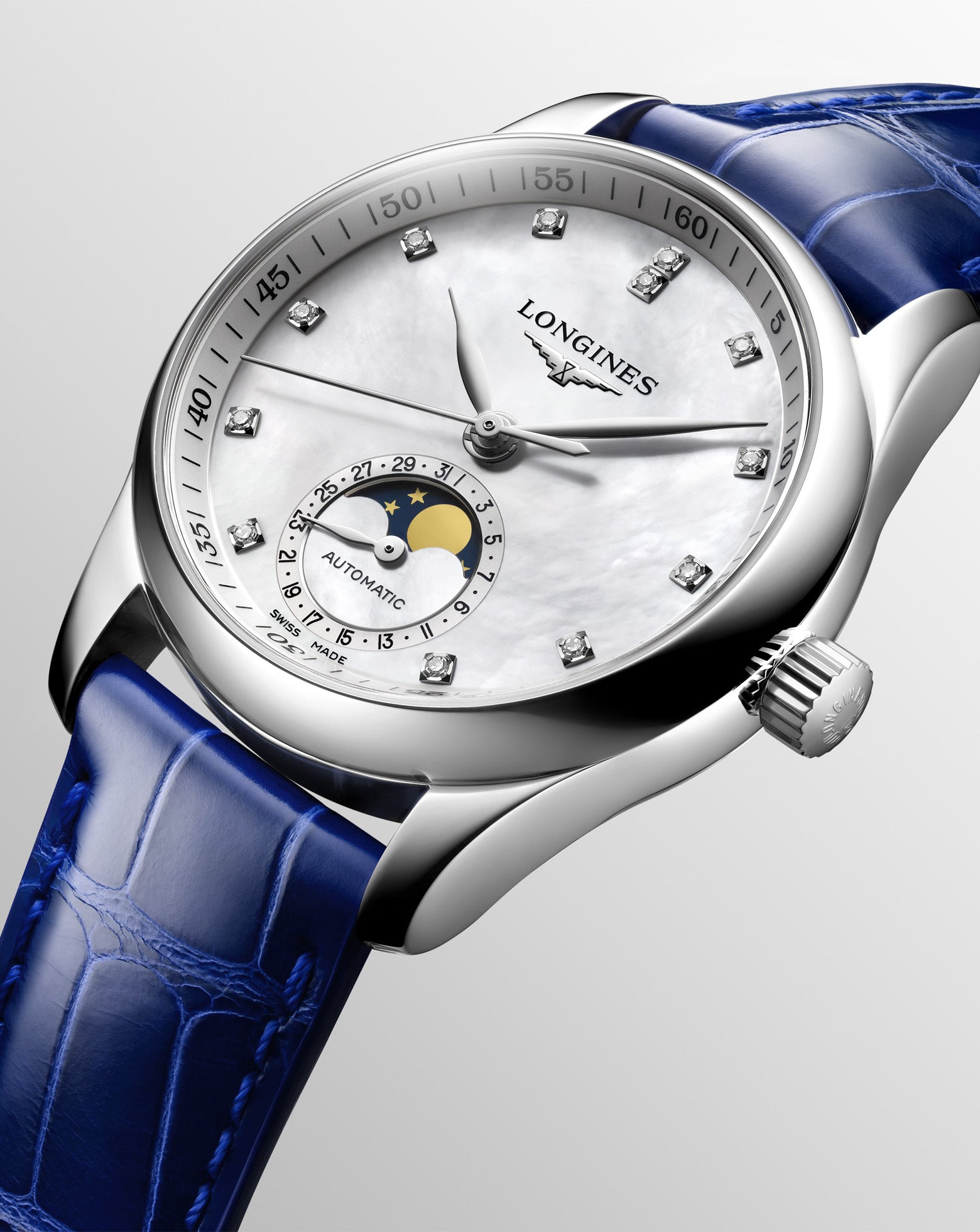 Longines Master Collection Automatic Moon-phase 34mm, Blue Leather Strap