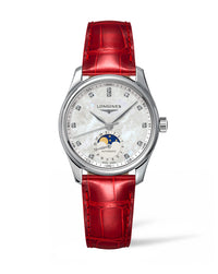 Longines Master Collection Automatic Moon-phase 34mm, White Dial, Red Leather Strap