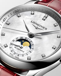 Longines Master Collection Automatic Moon-phase 34mm, White Dial, Red Leather Strap