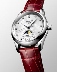 Longines Master Collection Automatic Moon-phase 34mm, White Dial, Red Leather Strap