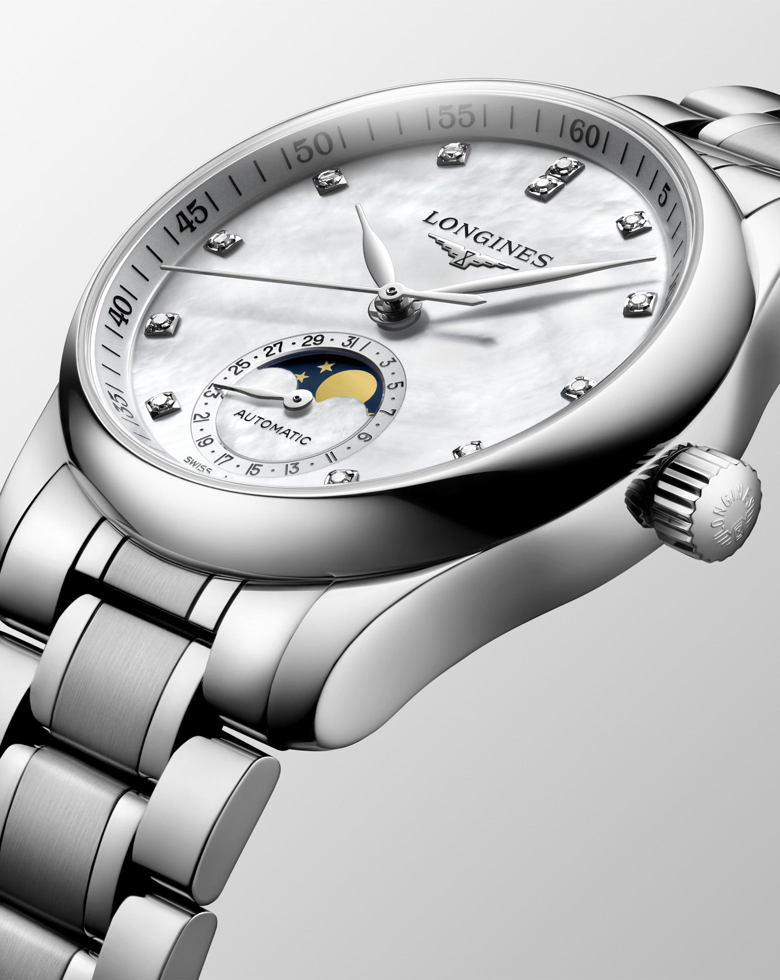 Longines Master Collection Automatic Moon-phase 34mm, White Dial, Steel Strap