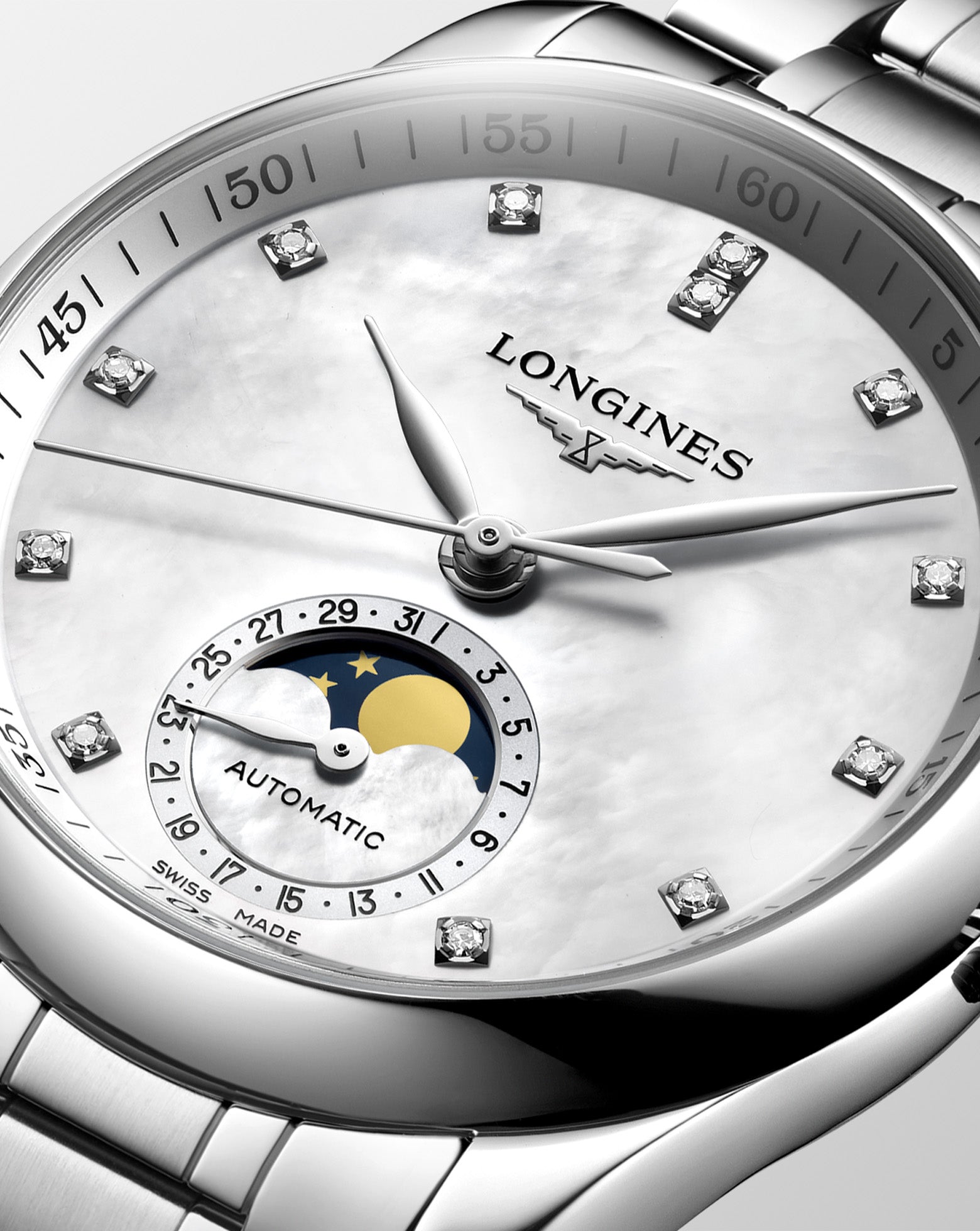 Longines Master Collection Automatic Moon-phase 34mm, White Dial, Steel Strap
