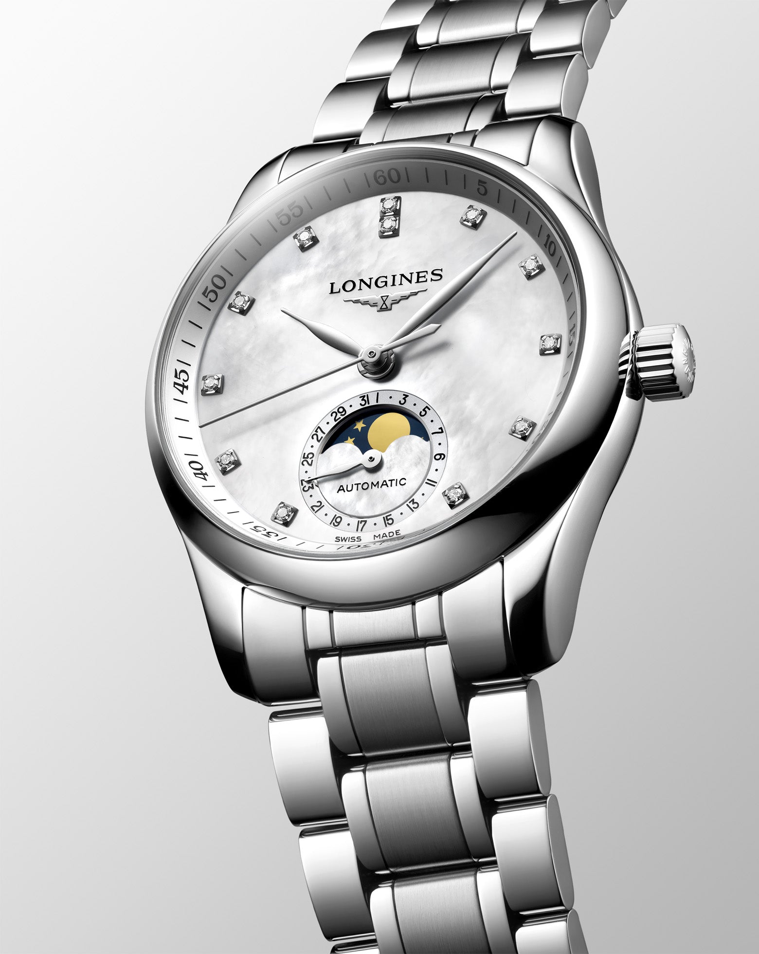 Longines Master Collection Automatic Moon-phase 34mm, White Dial, Steel Strap