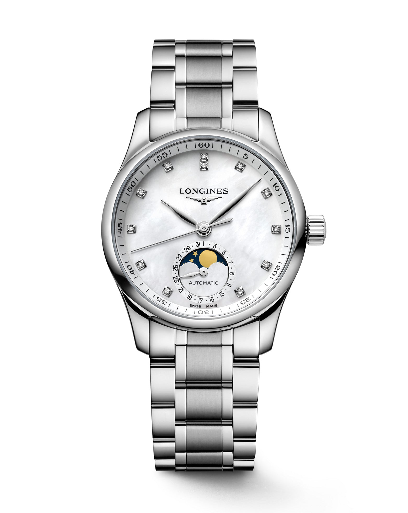 Longines Master Collection Automatic Moon-phase 34mm, White Dial, Steel Strap