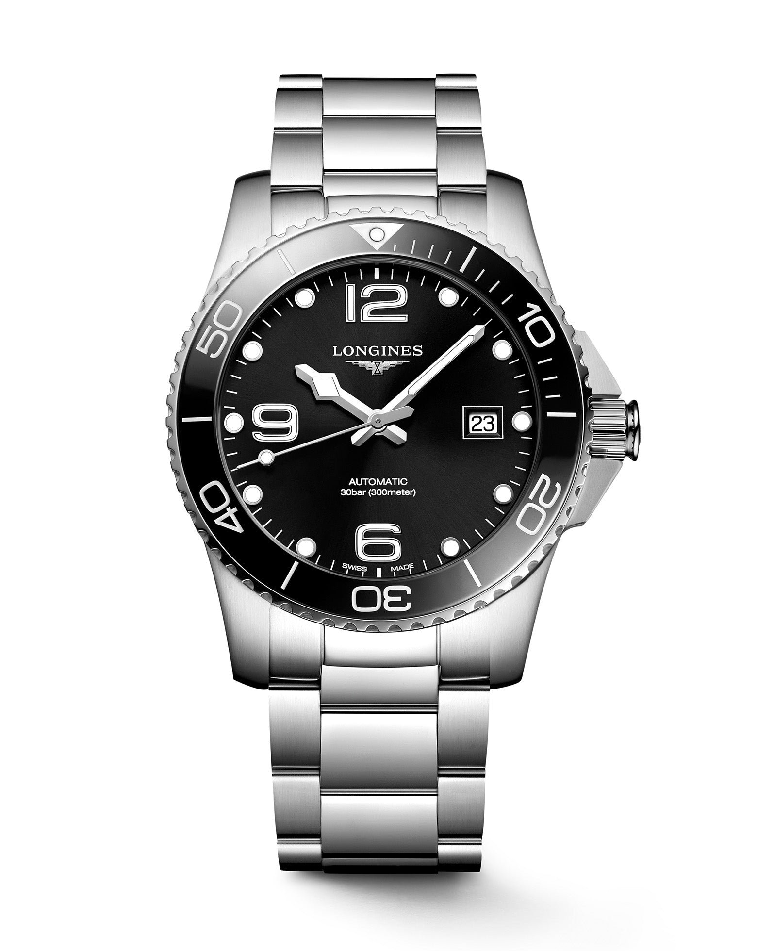 cortina Longines Hydroconquest Automatic 41mm Black Dial Steel Strap