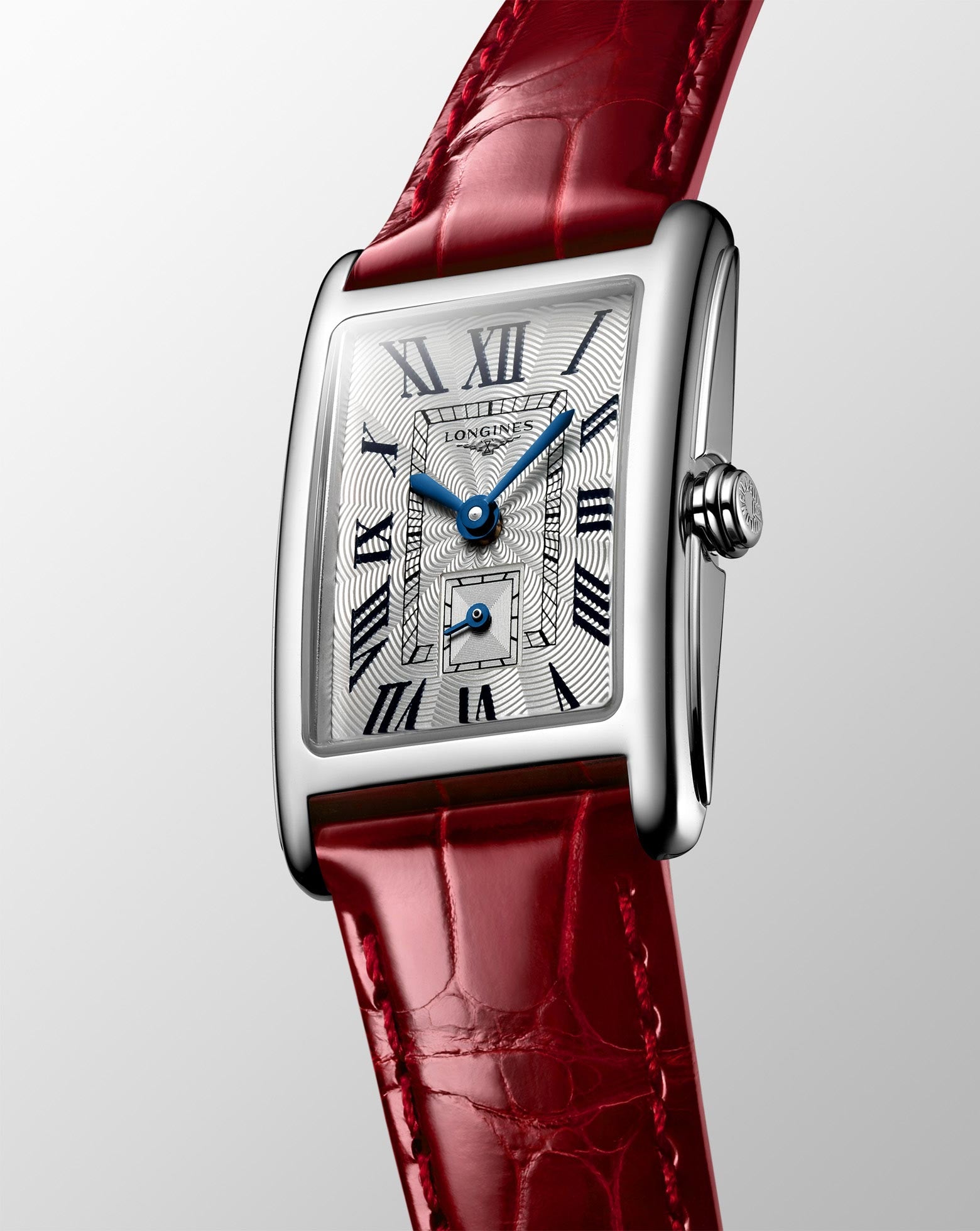 Longines Dolcevita, Silver Dial, Red Leather Strap