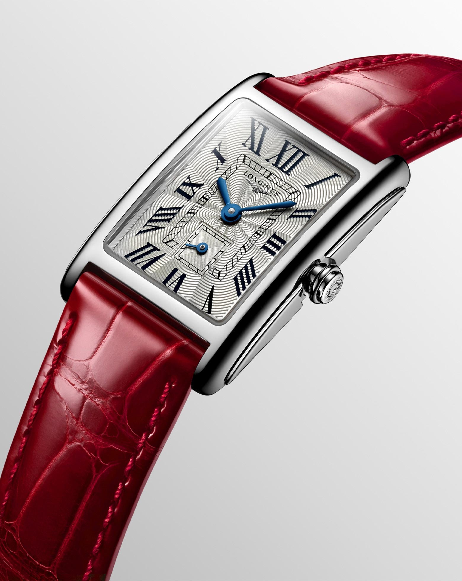 Longines Dolcevita, Silver Dial, Red Leather Strap