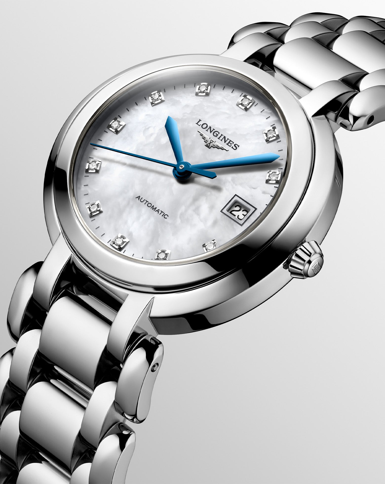 Longines Primaluna Auto 30mm, White Mother of Pearl Dial, Stainless Steel