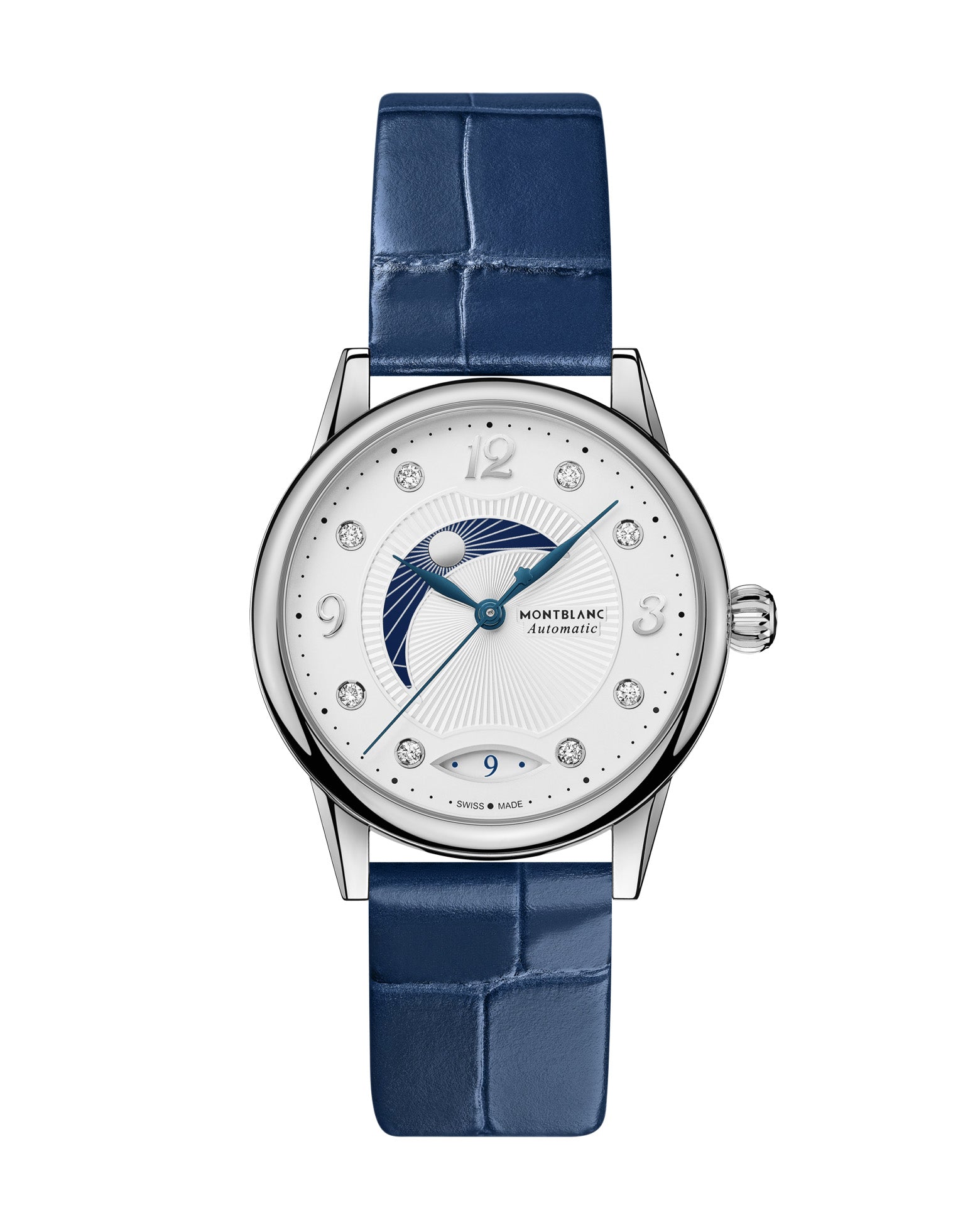 Montblanc Bohéme Day & Night 34mm, Silver-White Dial, Blue Leather Strap