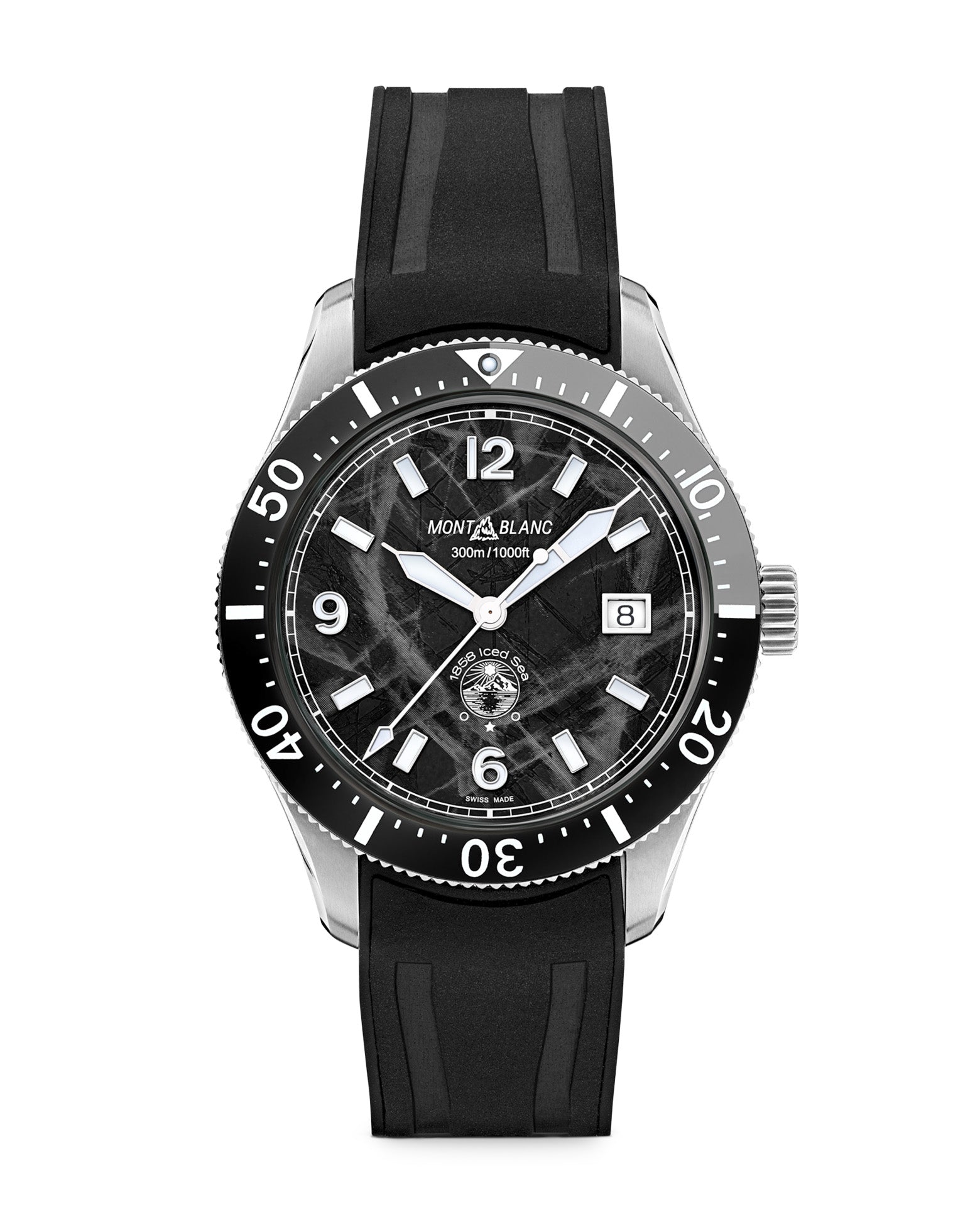 Montblanc 1858 Iced Sea Automatic Date 41mm, Black Dial, Black Rubber Strap