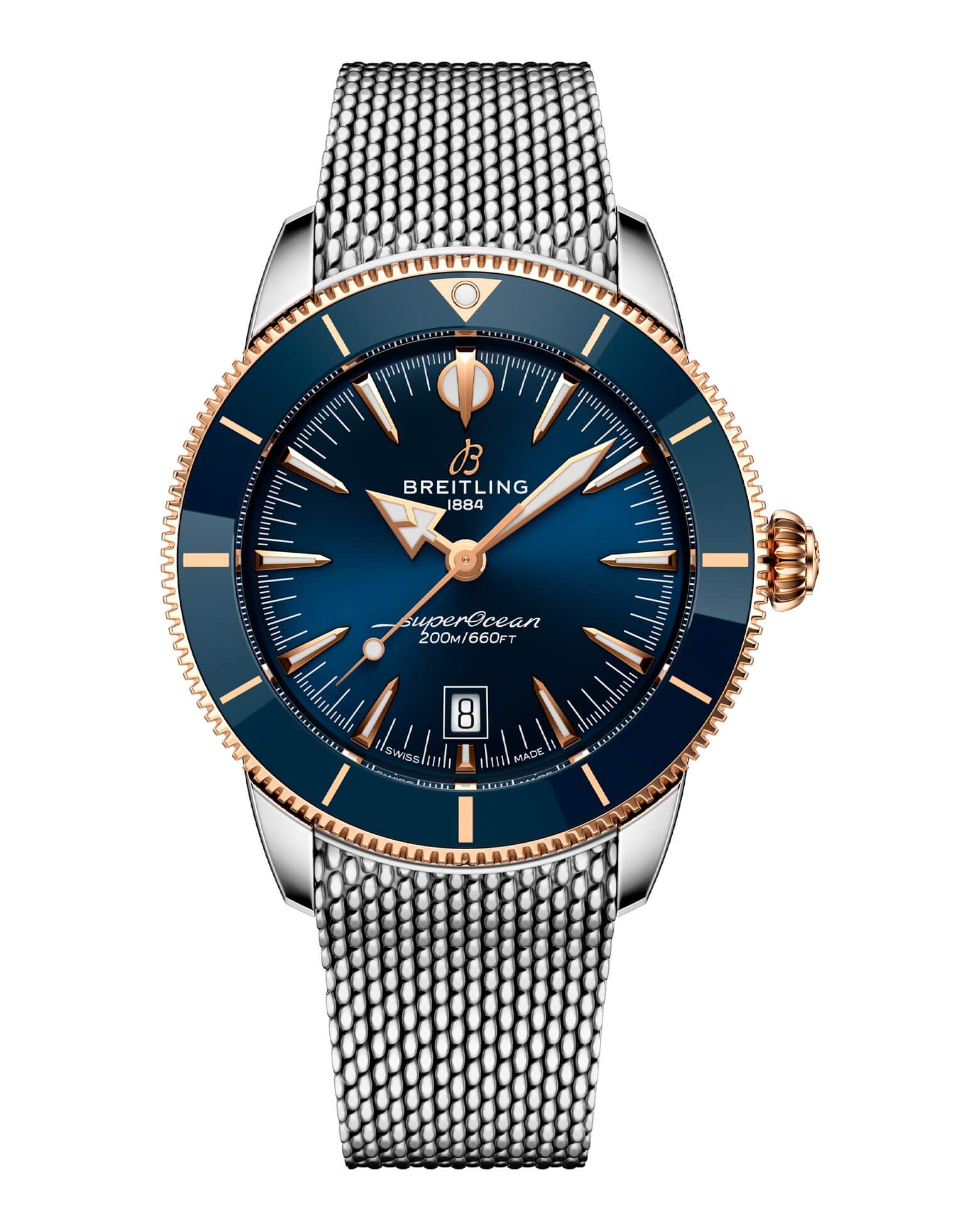 Breitling Superocean Heritage B31 Automatic 44mm, Steel & Red Gold Case, Blue Dial, Steel Mesh Bracelet