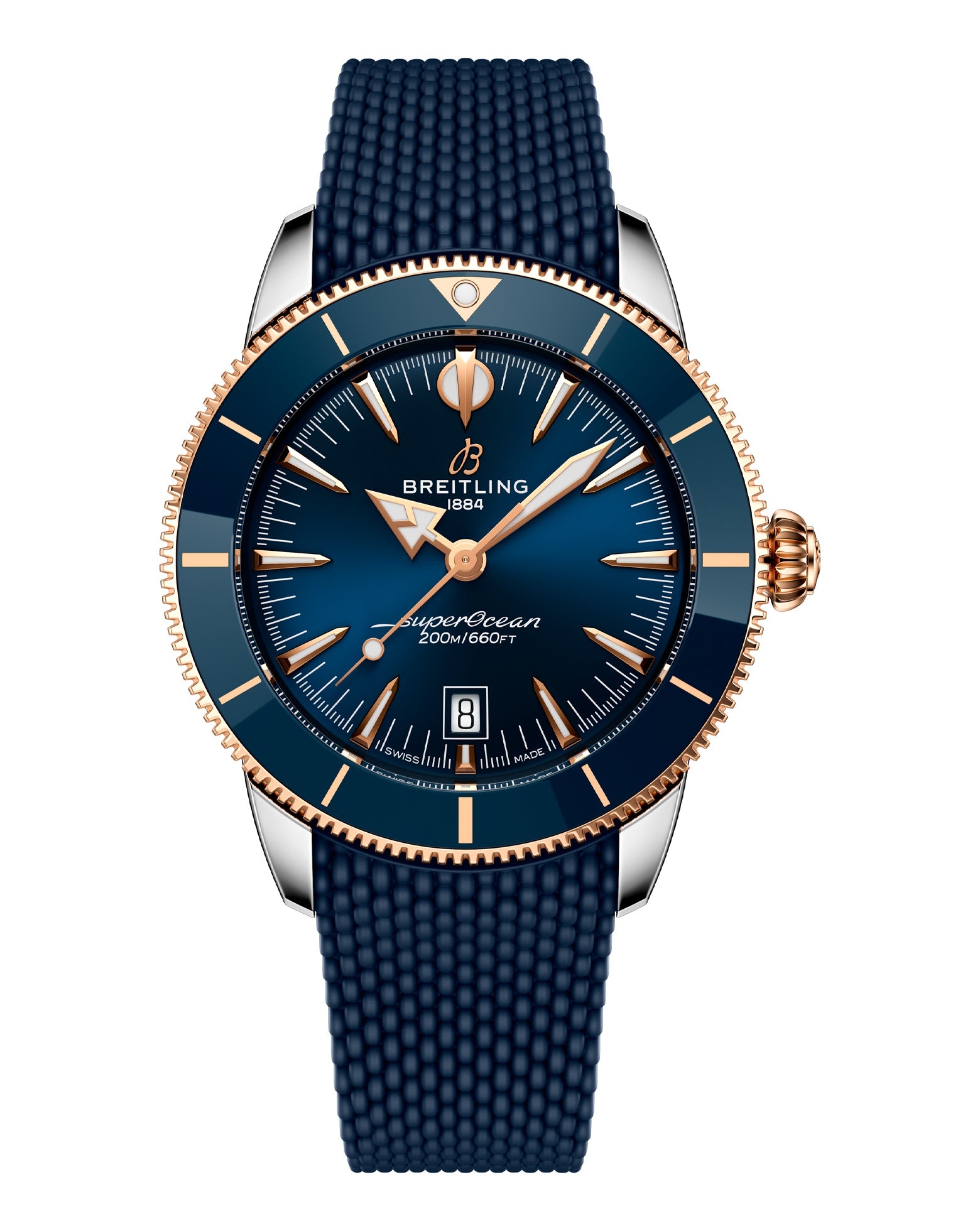 Breitling Superocean Heritage B31 Automatic 44mm, Steel & Red Gold Case, Blue Dial, Rubber Deployant Strap