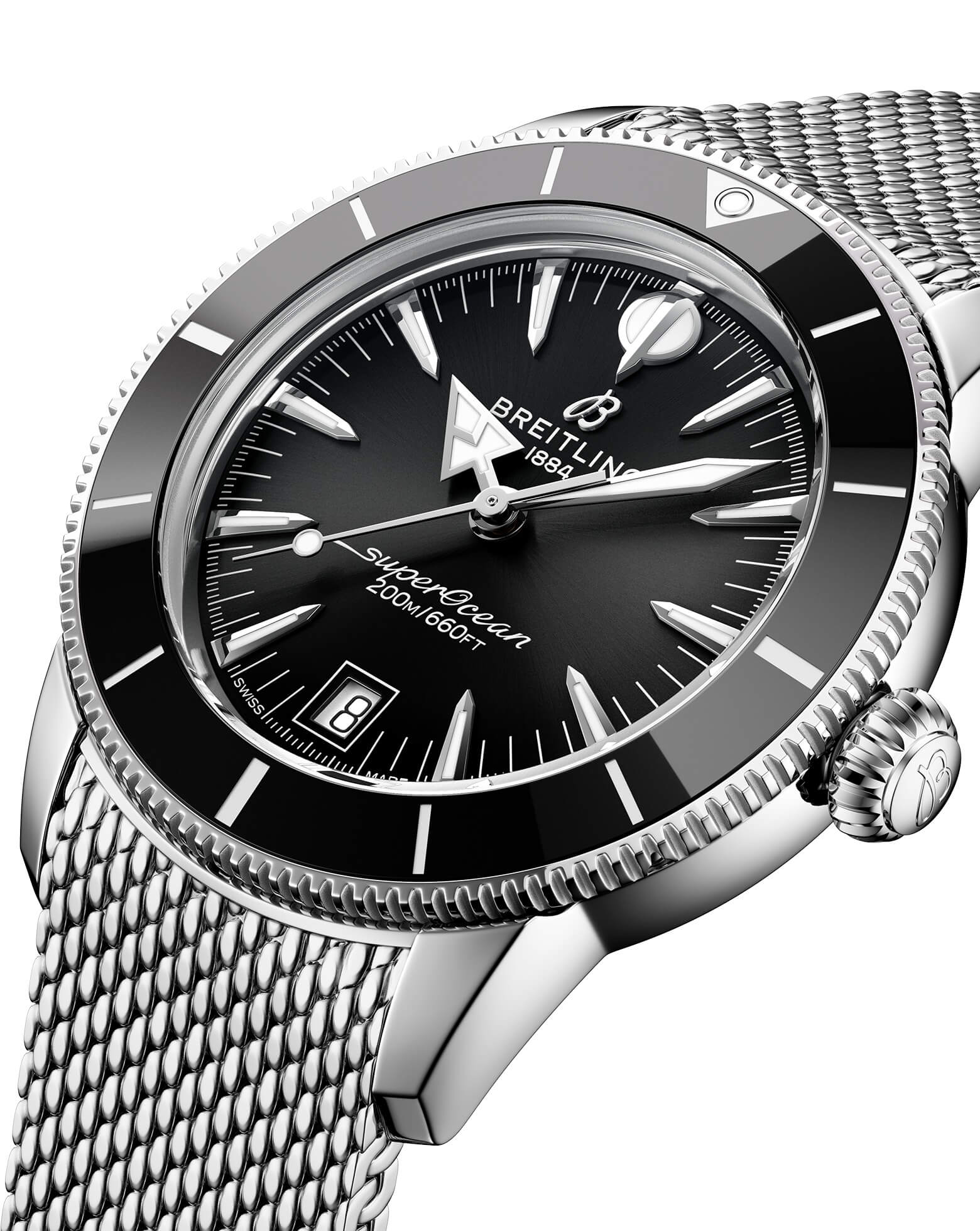 Breitling Superocean Heritage B31 Automatic 40mm, Steel Case, Black Dial, Steel Mesh Bracelet