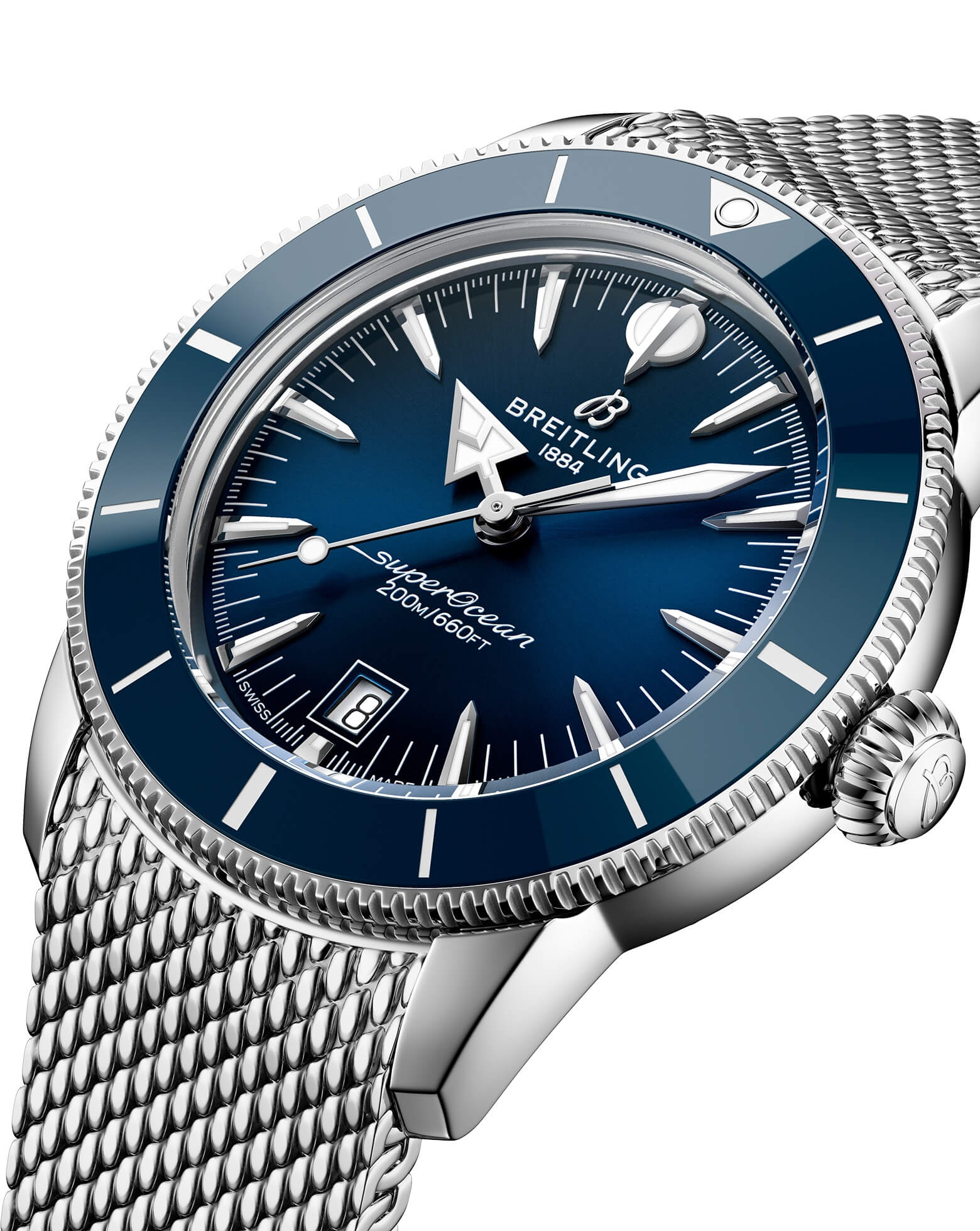 Breitling Superocean Heritage B31 Automatic 42mm, Steel Case, Blue Dial, Steel Mesh Bracelet
