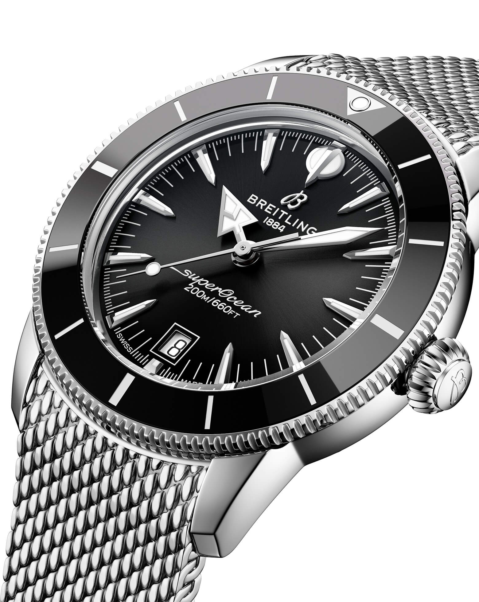Breitling Superocean Heritage B31 Automatic 42mm, Steel Case, Black Dial, Steel Mesh Bracelet