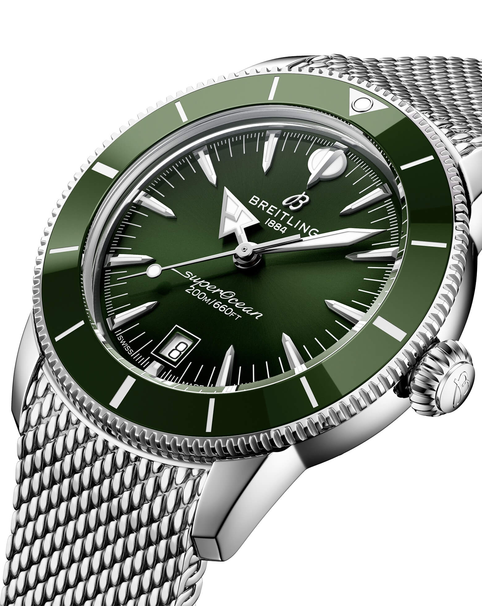 Breitling Superocean Heritage B31 Automatic 42mm, Steel Case, Green Dial, Steel Mesh Bracelet