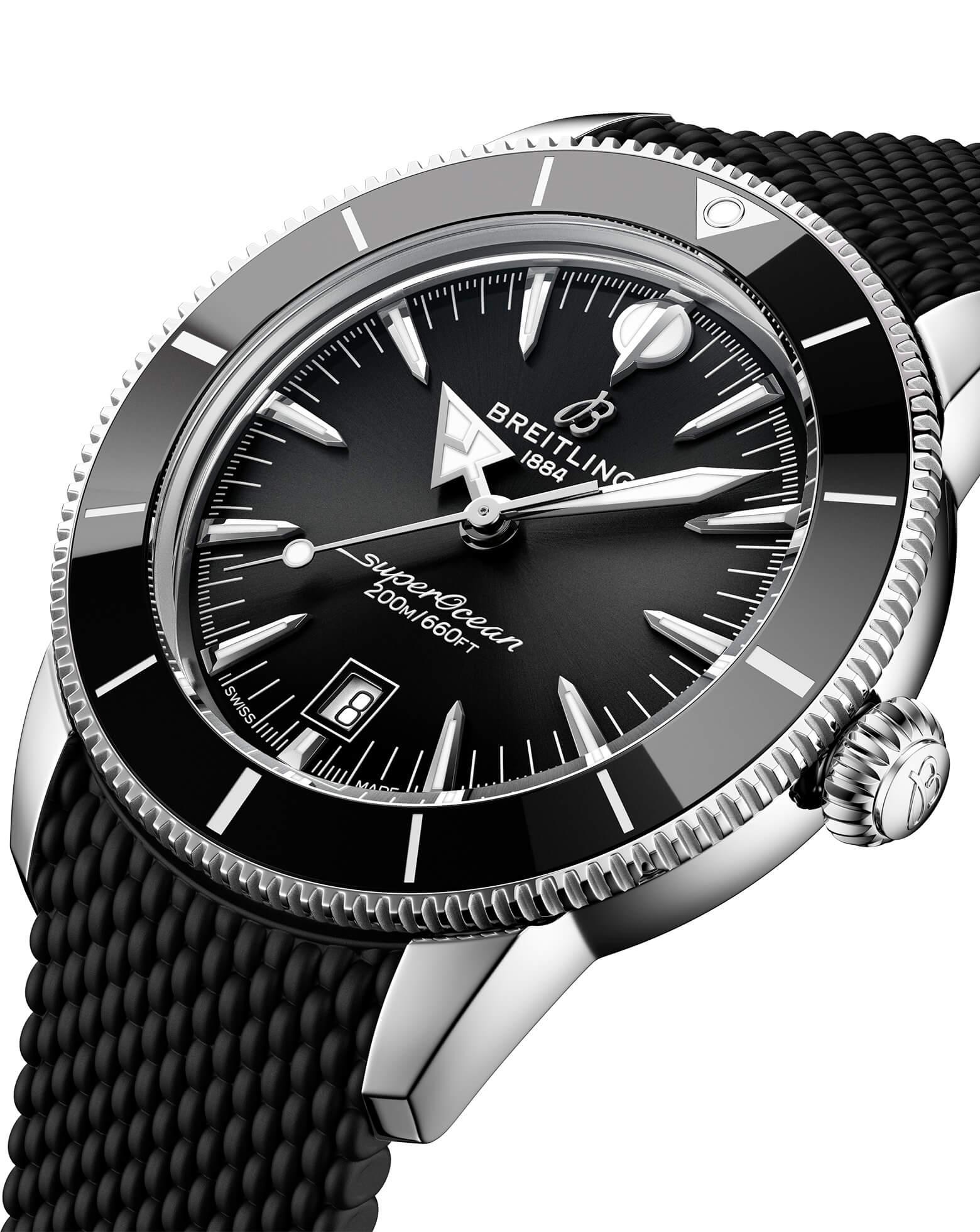 Breitling Superocean Heritage B31 Automatic 44mm, Steel Case, Black Dial, Rubber Deployant Strap