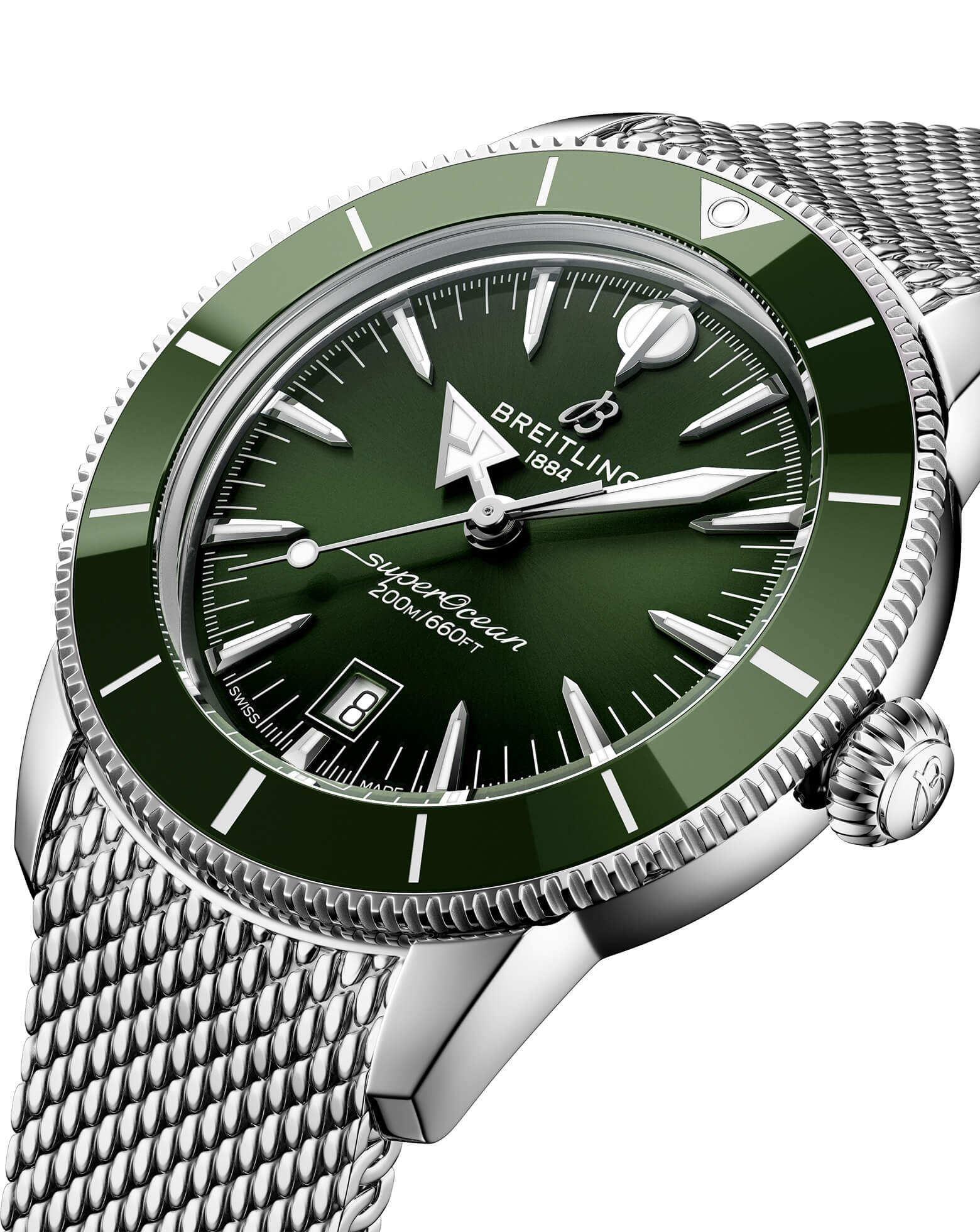 Breitling Superocean Heritage B31 Automatic 44mm, Steel Case, Green Dial, Steel Mesh Bracelet