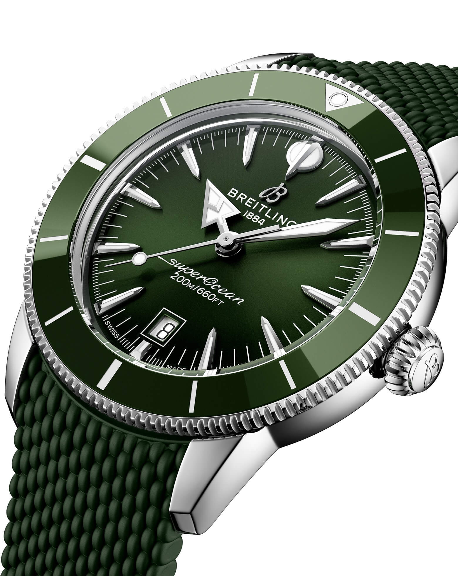 Breitling Superocean Heritage B31 Automatic 44mm, Steel Case, Green Dial, Rubber Deployant Buckle