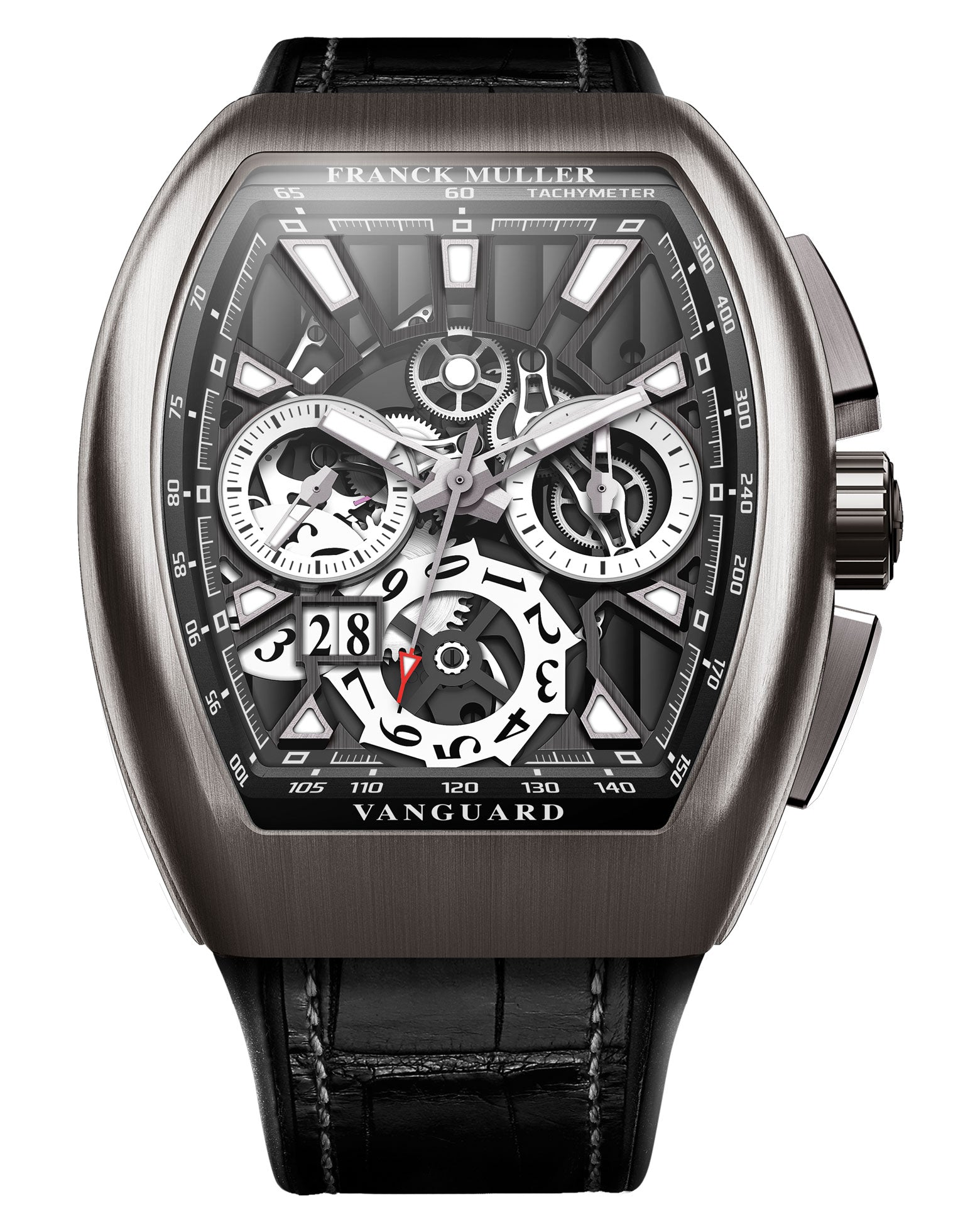 Franck Muller Vanguard Grande Date Chronograph 44mm, Skeleton Dial, Alligator Strap