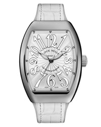 Franck Muller Vanguard Lady 32mm, White Dial, White inserts on both sides of case, White Leather on Rubber Strap
