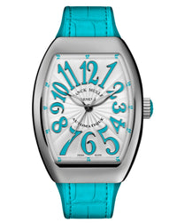 Franck Muller Vanguard Lady 32mm, White Dial, Turquoise inserts on both sides of case, Turquoise Leather on Rubber Strap