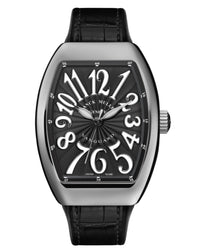 Franck Muller Vanguard Lady 32mm, Black Dial, Black inserts on both sides of case, Black Leather on Rubber Strap