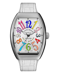 Franck Muller Vanguard Lady 32mm, Color Dreams Dial, White inserts on both sides of case, White Leather on Rubber Strap