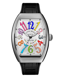 Franck Muller Vanguard Lady 32mm, Color Dreams Dial, Black inserts on both sides of case, Black Leather on Rubber Strap