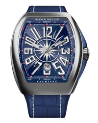 Franck Muller Vanguard Yachting 41mm, Blue Dial, Blue inserts on both sides of case, Blue Leather on Rubber Strap