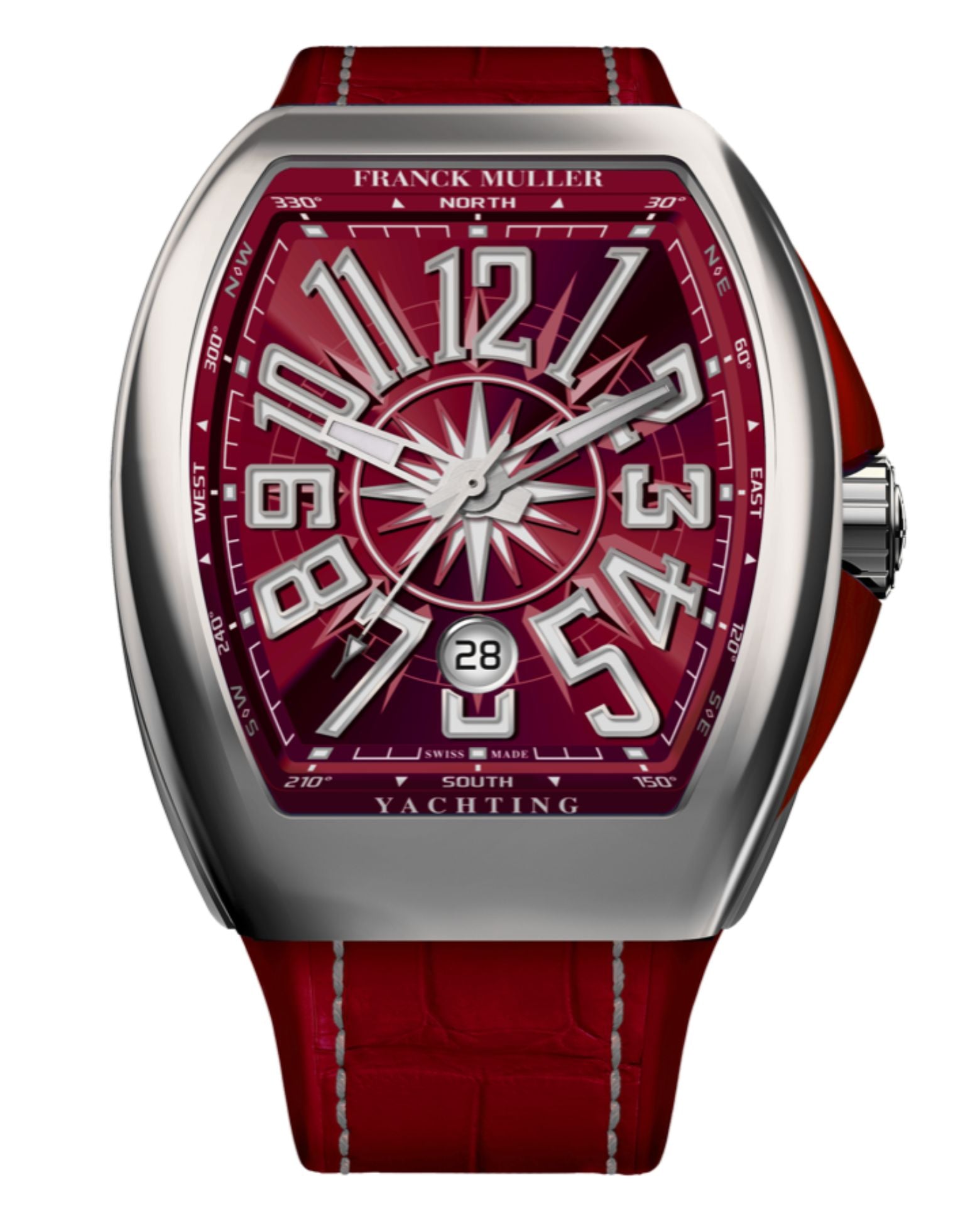 Franck Muller Vanguard Yachting 41mm, Red Dial, Red inserts on both sides of case, Red Leather on Rubber Strap