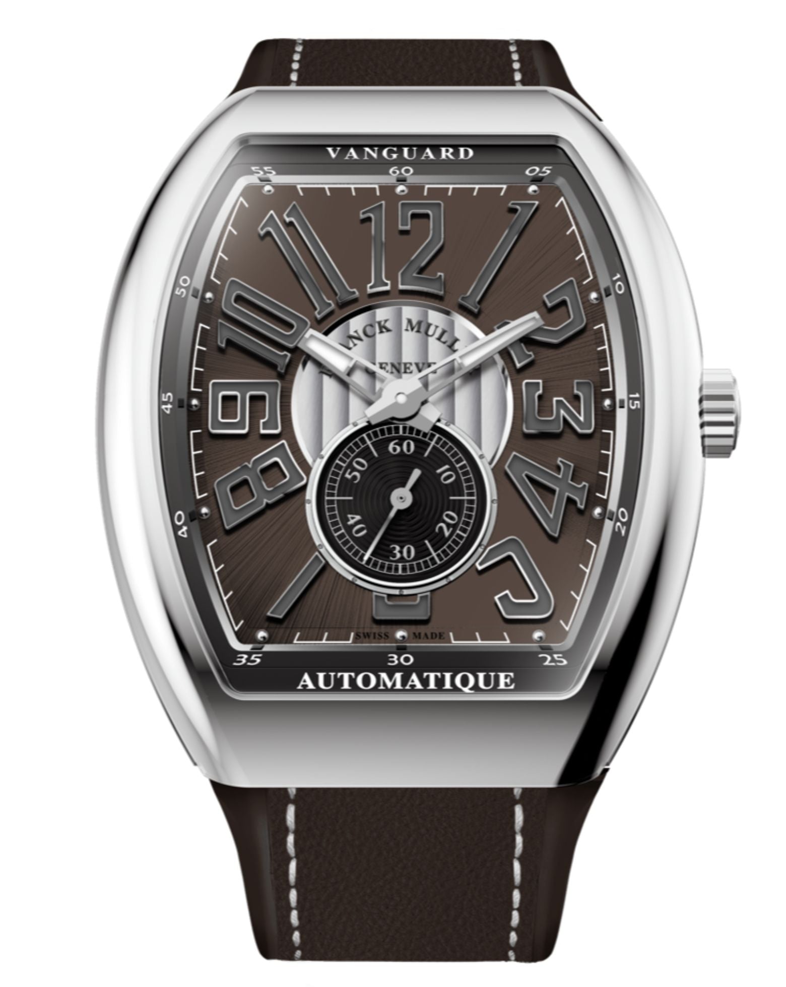 Franck Muller Vanguard Slim Vintage 41mm, Brown Dial, Brown inserts on both sides of case, Brown Leather on Rubber Strap