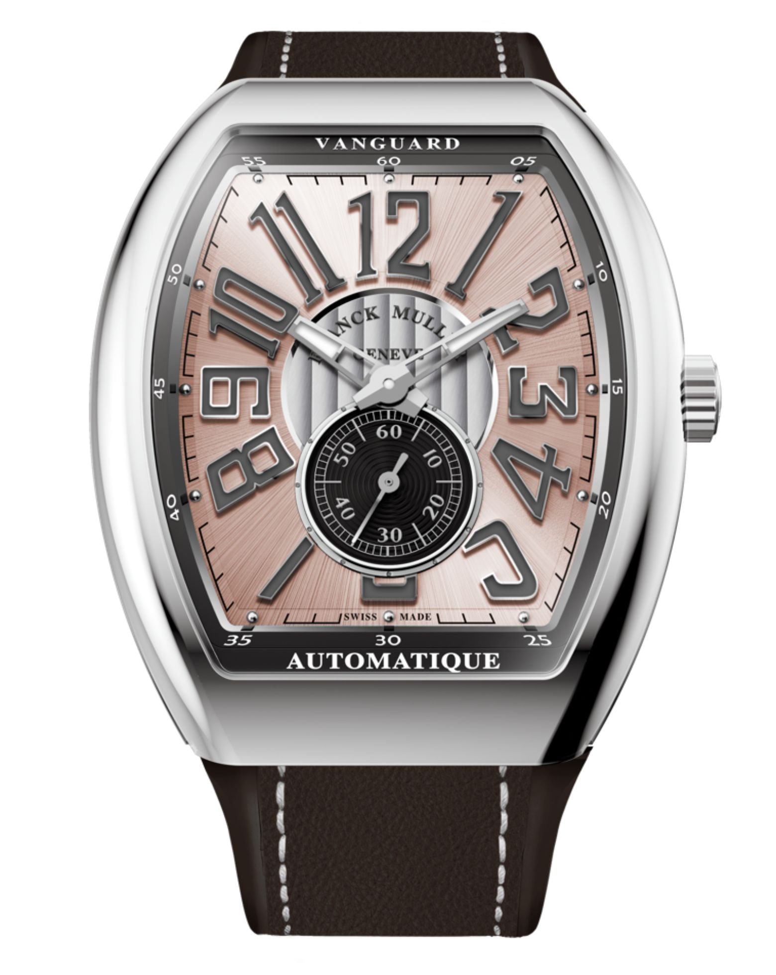 Franck Muller Vanguard Slim Vintage 41mm, Salmon Dial, Salmon inserts on both sides of case, Brown Leather on Rubber Strap