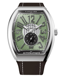 Franck Muller Vanguard Slim Vintage 41mm, Green Dial, Green inserts on both sides of case, Brown Leather on Rubber Strap