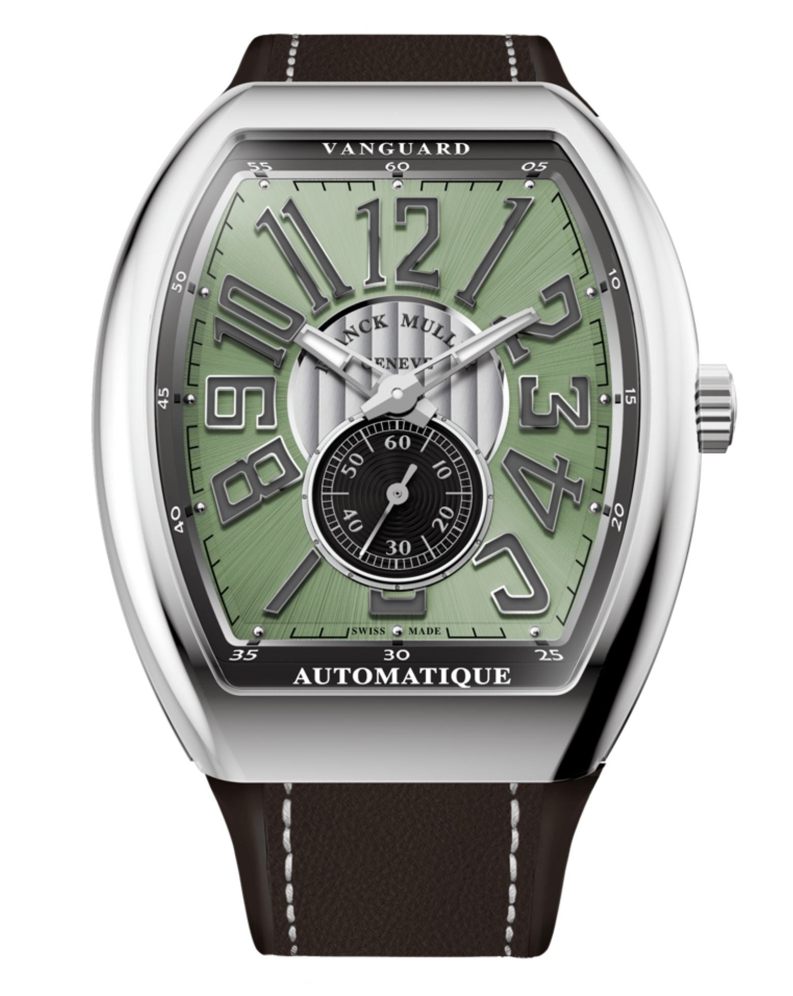 Franck Muller Vanguard Slim Vintage 41mm, Green Dial, Green inserts on both sides of case, Brown Leather on Rubber Strap