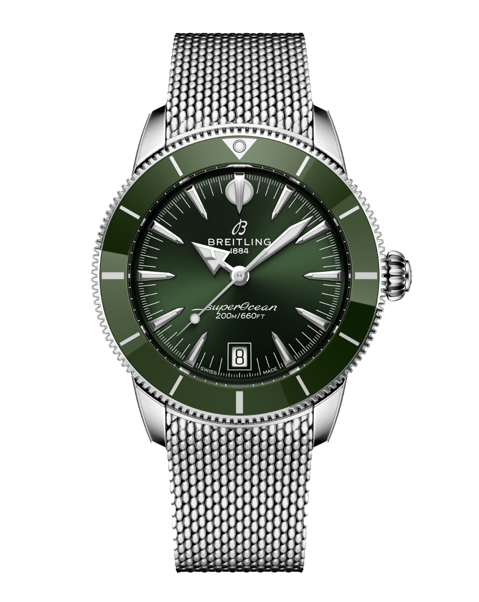 Breitling Superocean Heritage B31 Automatic 40mm, Steel Case, Green Dial, Steel Mesh Bracelet