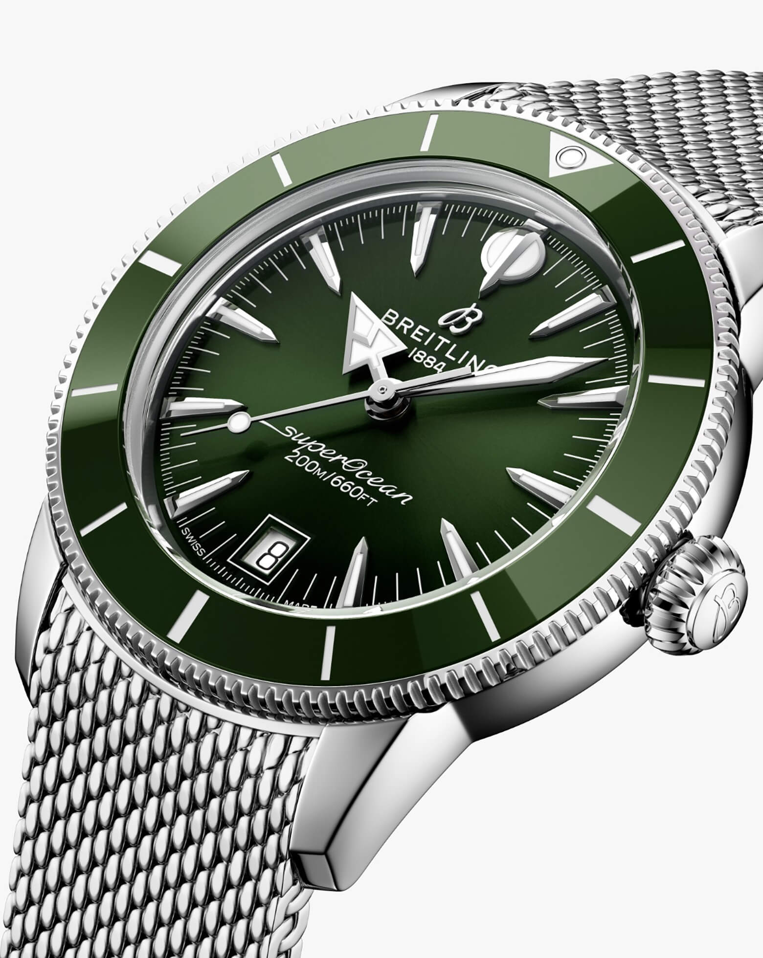 Breitling Superocean Heritage B31 Automatic 40mm, Steel Case, Green Dial, Steel Mesh Bracelet