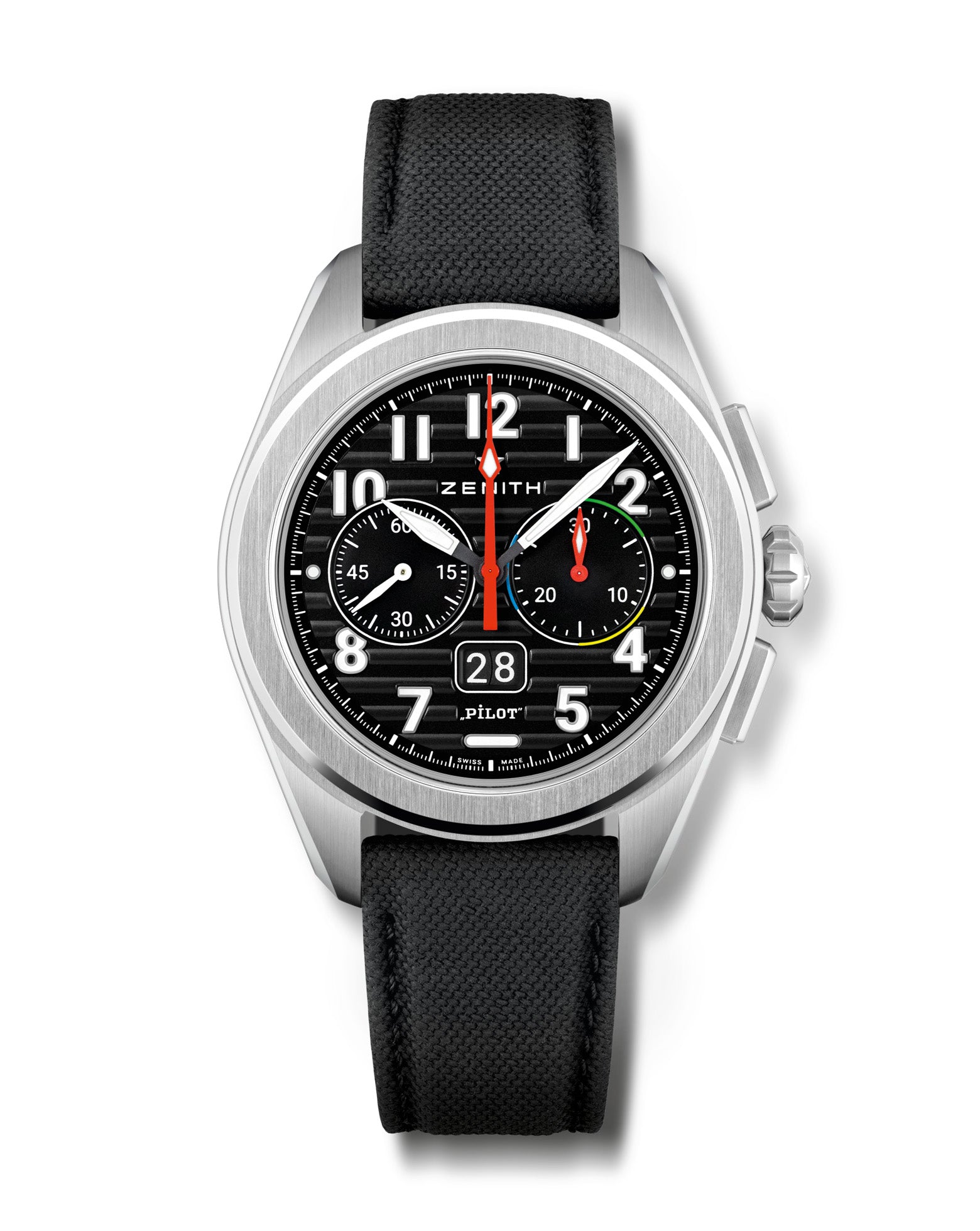 ZENITH Pilot Big Date Flyback 42.5mm, Steel Case, Black Dial, Black Rubber Strap