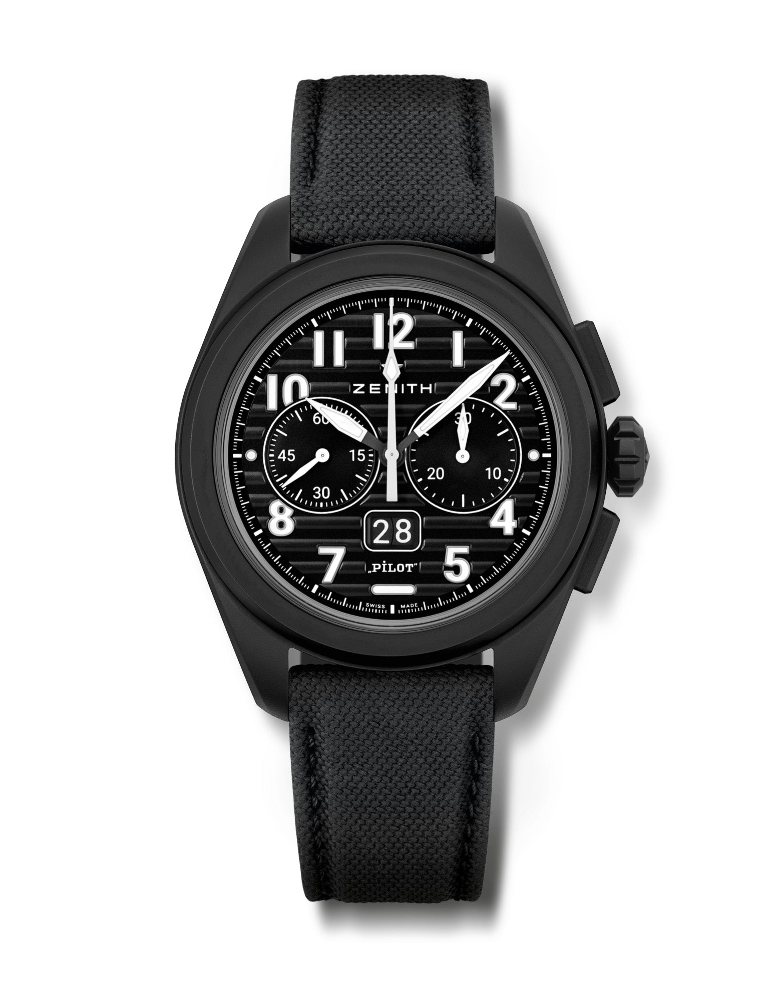 ZENITH Pilot Big Date Flyback 42.5mm, Black Ceramic Case, Black Dial, Black Rubber Strap