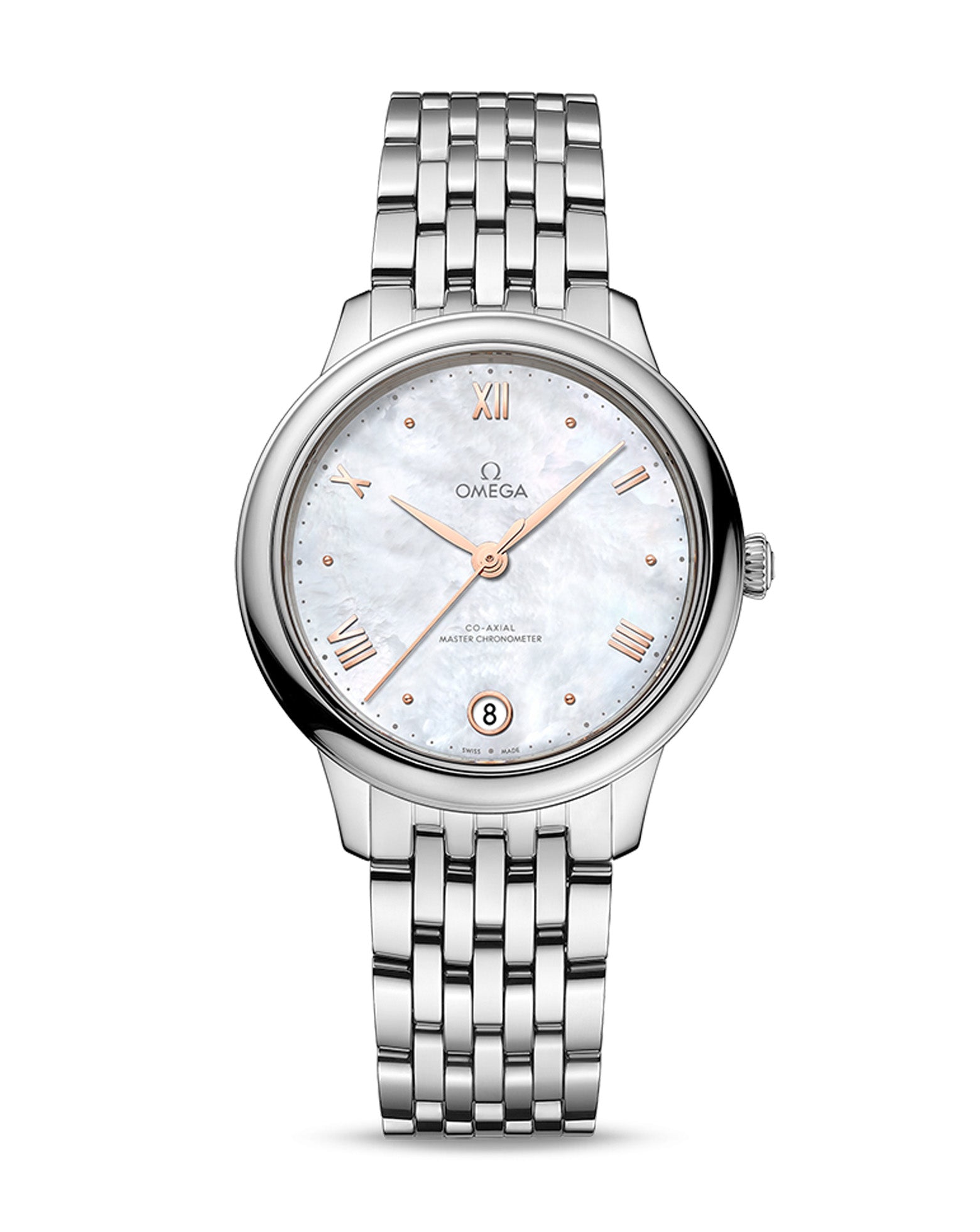 OMEGA De Ville Prestige Co‑Axial Master Chronometer 34mm, Steel Case, Mother-of-Pearl Dial, Steel Bracelet