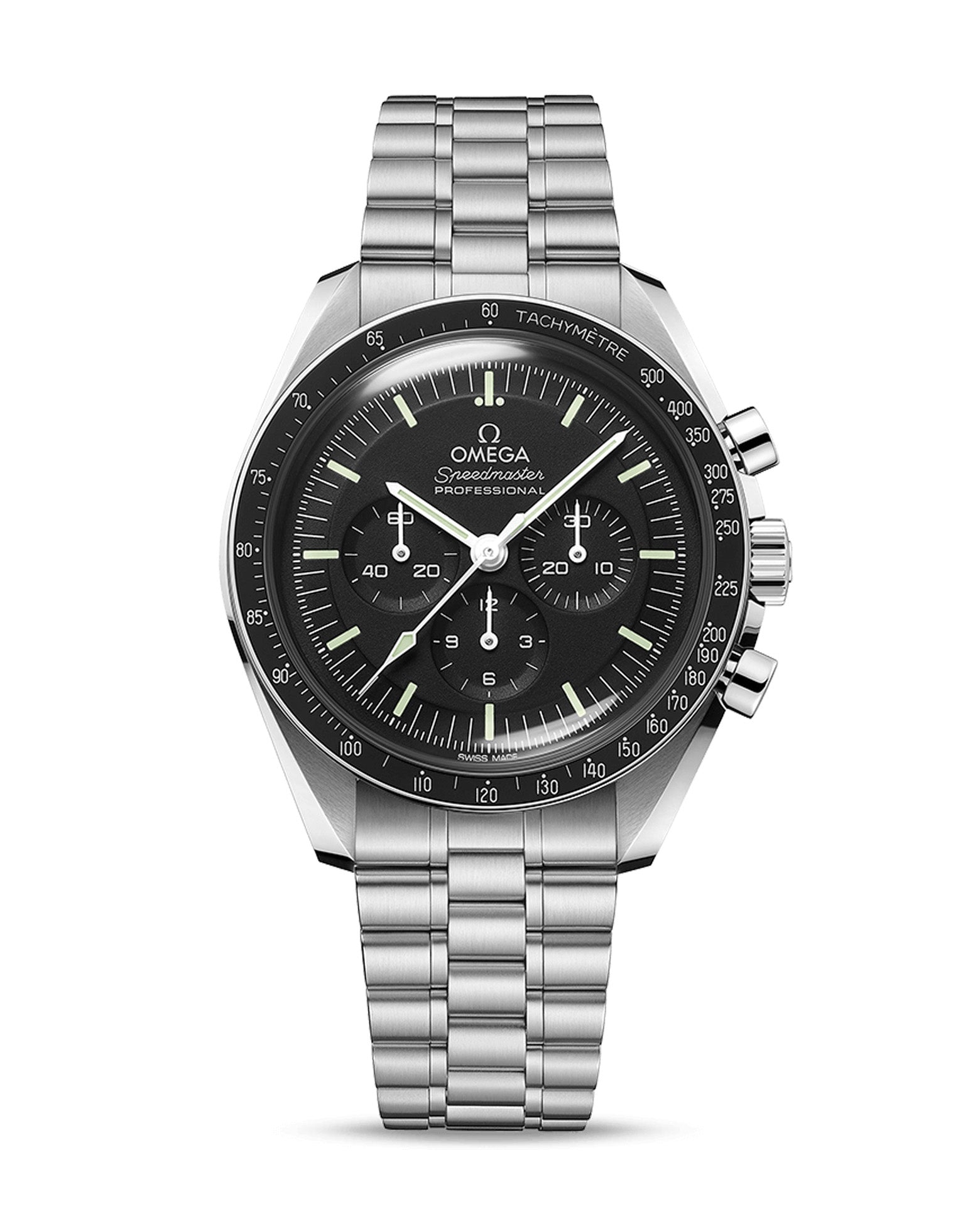 OMEGA Speedmaster Moonwatch Professional Co‑Axial Master Chronometer Chronograph 42mm, Steel Case, Black Dial, Hesalite Crystal, Steel Bracelet