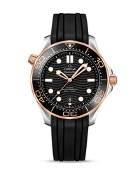 OMEGA Seamaster Diver 300M Co‑Axial Master Chronometer 42mm, Steel-Sedna Gold Case, Black Dial, Black Rubber Strap