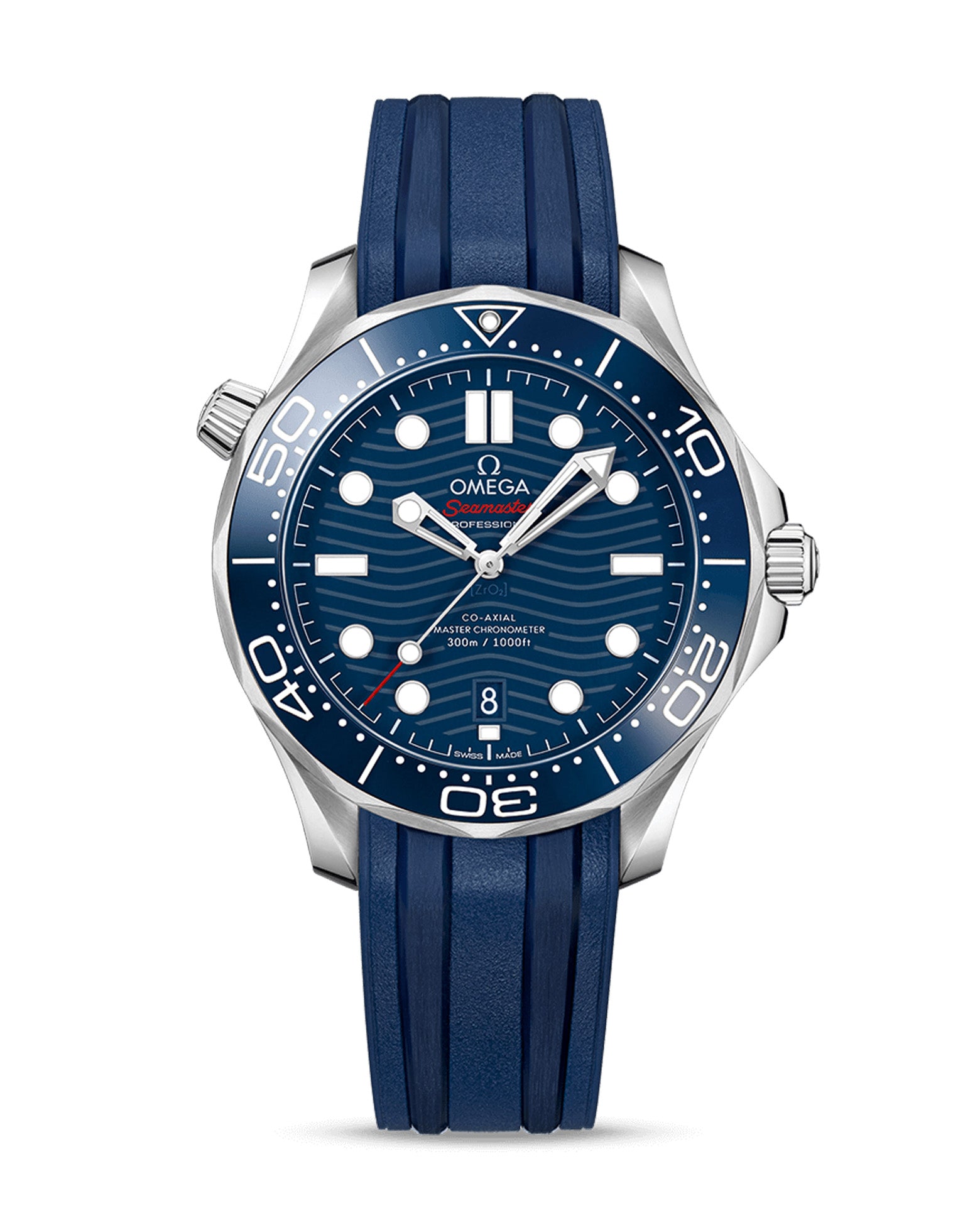 OMEGA Seamaster Diver 300M Co‑Axial Master Chronometer 42mm, Steel Case, Blue Dial, Blue Rubber Strap