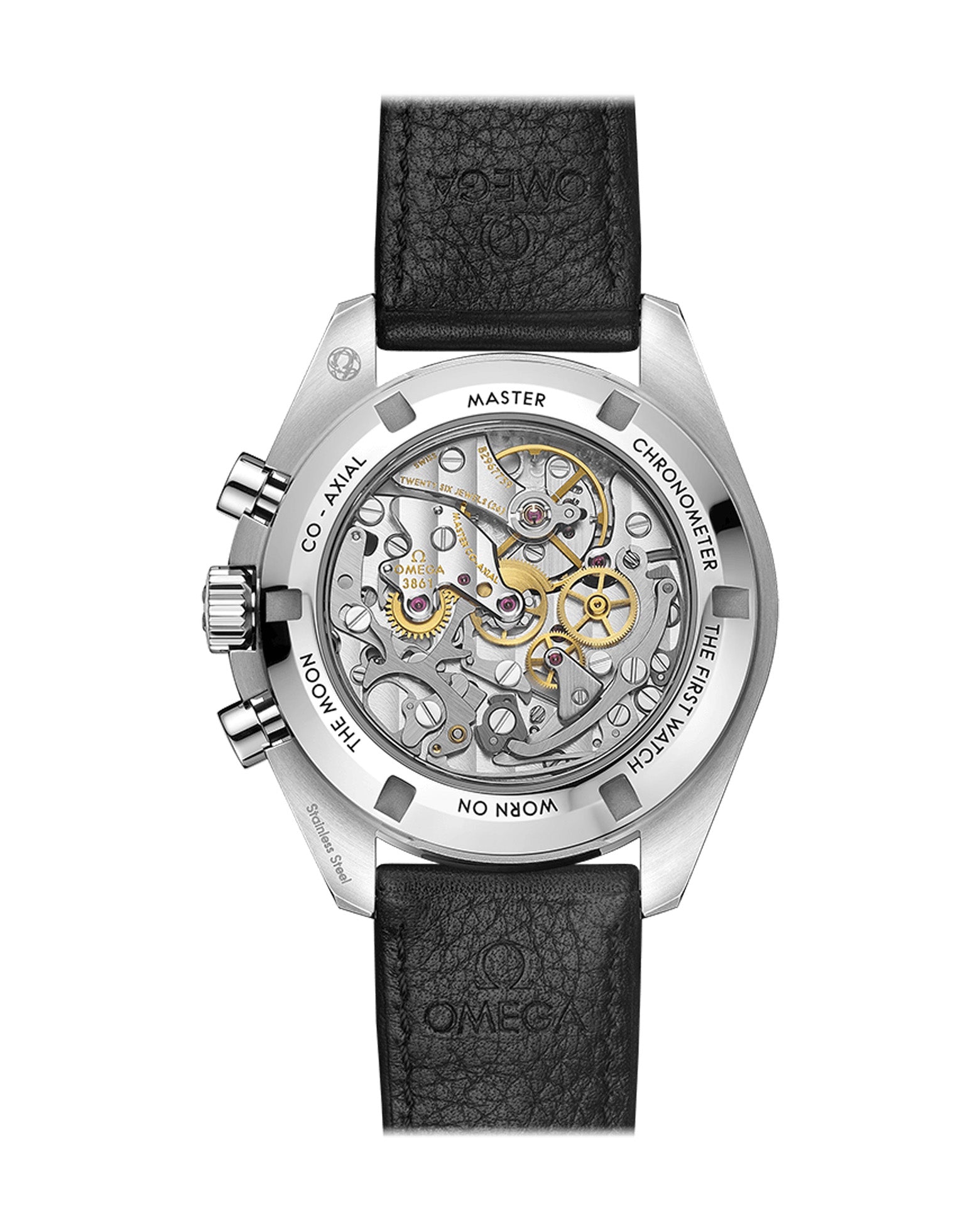 OMEGA Speedmaster Moonwatch Professional Co‑Axial Master Chronometer Chronograph 42mm, Steel Case, Black Dial, Sapphire Crystal, Black Leather Strap